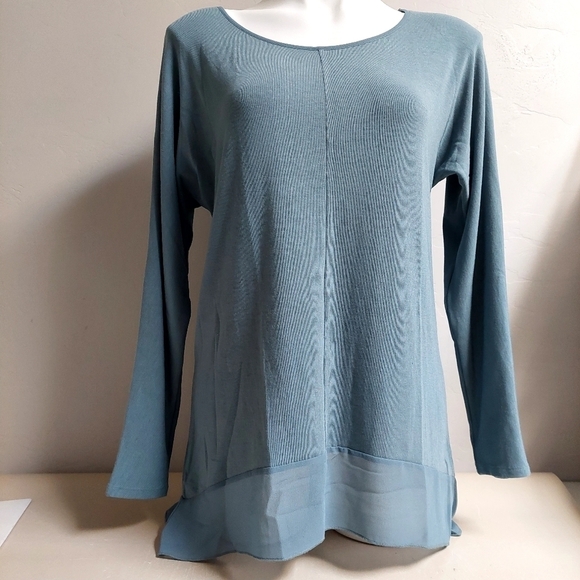 Soft Surroundings Blue Long‎ Sleeve Tunic Top Oversize S Asymmetrical Chiffon - Picture 1 of 12